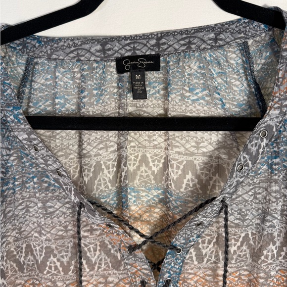 Cato Blue and Orange Lace-Up Blouse - Picture 3 of 3